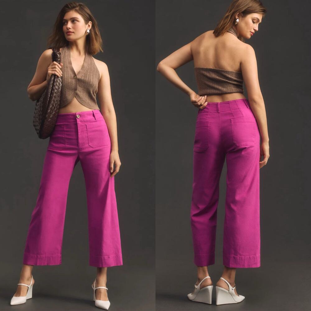 NWT Maeve by Anthropologie Colette Wide Leg Crop Pants in Rose